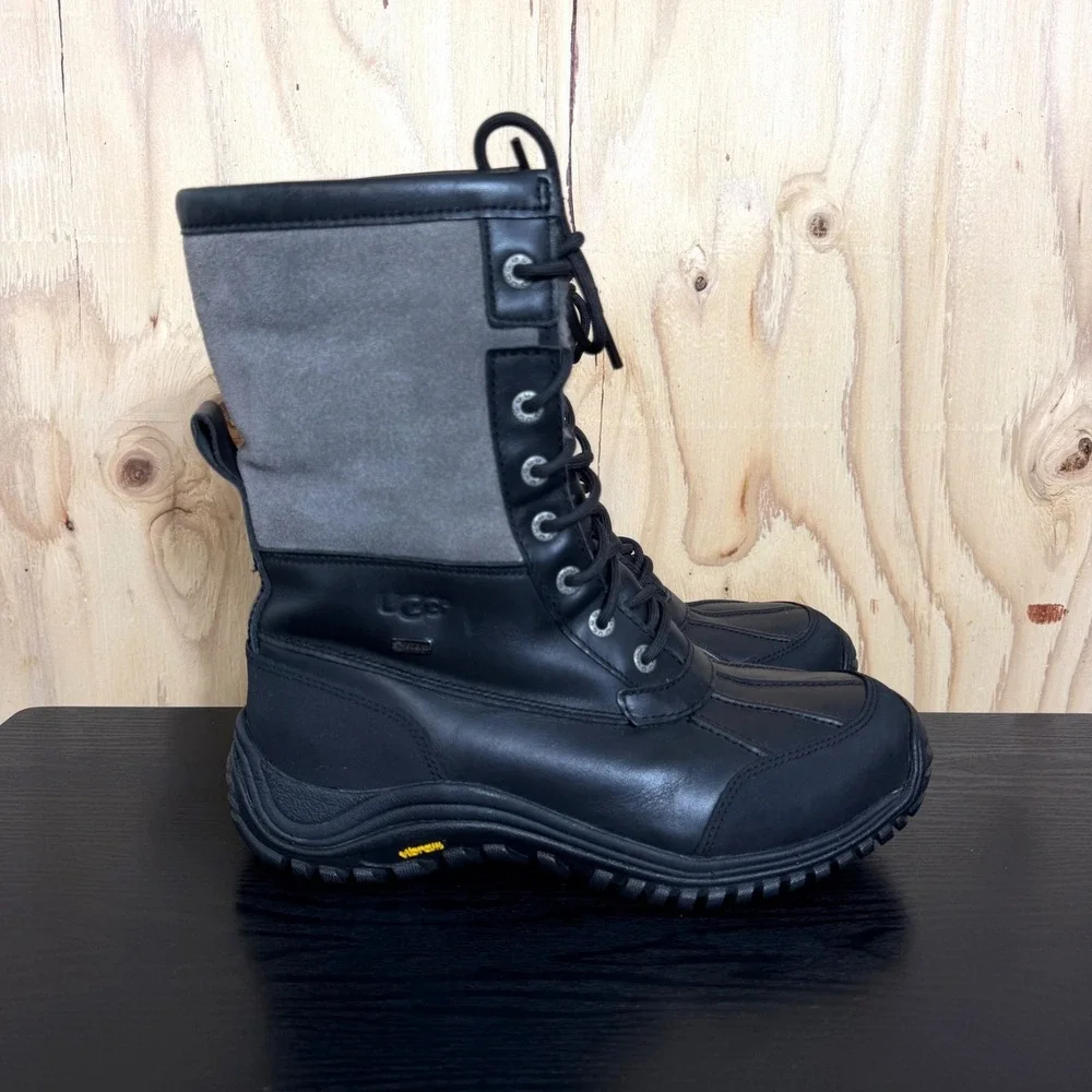UGG Adirondack II Boots Women 9.5 Black Grey Winter Waterproof Vibram Wool Lined